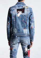 Load image into Gallery viewer, Embellish Rebel Denim Jacket (Blue Patchwork)