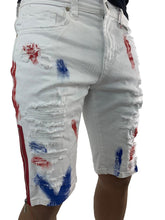 Load image into Gallery viewer, Preme Paint Splatter Shorts (Red/Blue)