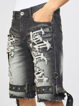 Load image into Gallery viewer, Locked &amp; Loaded Stone Wash Denim Shorts (Black)