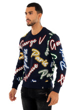Load image into Gallery viewer, George V Paris GVP All over Logo Crewneck (Navy/Multi)