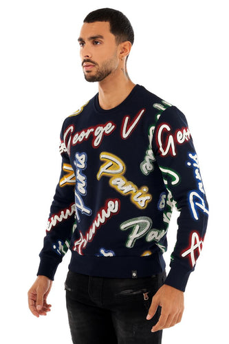 George V Paris GVP All over Logo Crewneck (Navy/Multi)