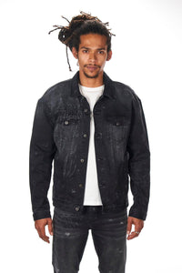 Dead Than Cool Wing Print Denim Jacket (Black)