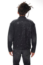 Load image into Gallery viewer, Dead Than Cool Wing Print Denim Jacket (Black)