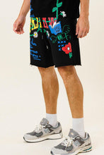 Load image into Gallery viewer, First Row Denim FR FLOWER PUFF F. TERRY SHORTS (BLACK)