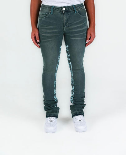 Pheelings AGAINST ALL ODDS FLARE STACK DENIM (CHARCOAL BLUE)