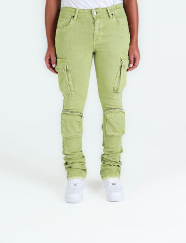 Pheelings NEVER LOOK BACK CARGO FLARE STACK DENIM (GOING GREEN)