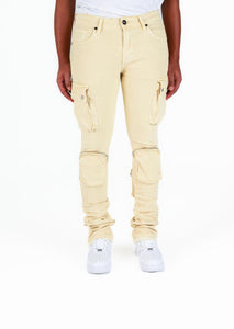 Pheelings NEVER LOOK BACK CARGO FLARE STACK DENIM (CREAM)