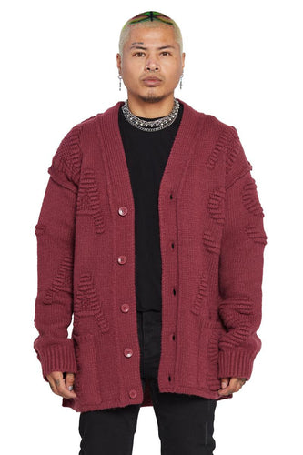 VALABASAS 6TH NBRHD WOVEN KNIT CARDIGAN (BURGUNDANY)