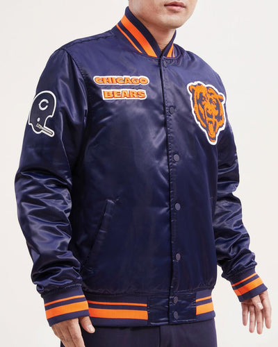 PRO STANDARD Chicago Bears Retro Classic Rib Satin Jacket (Midnight Navy/Orange/Midnight Navy)