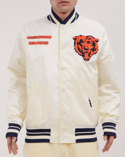 PRO STANDARD Chicago Bears Retro Classic Rib Satin Jacket (Eggshell/ Midnight Navy)