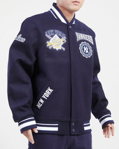 PRO STANDARD NEW YORK YANKEES CREST EMBLEM RIB WOOL VARSITY JACKET (MIDNIGHT NAVY)