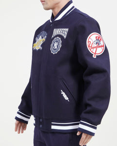 PRO STANDARD NEW YORK YANKEES CREST EMBLEM RIB WOOL VARSITY JACKET (MIDNIGHT NAVY)