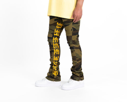 Pheelings AGAINST ALL ODDS FLARE STACK DENIM  (CAMO/YELLOW)