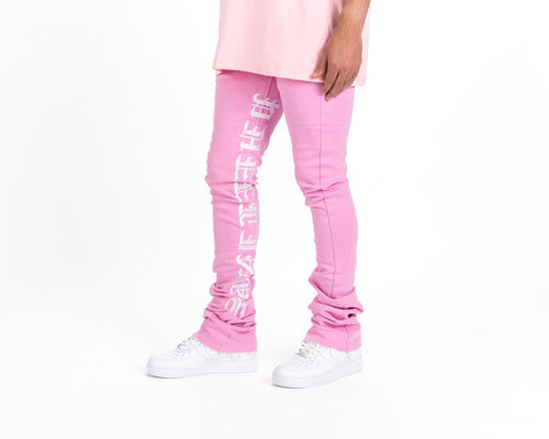 Pheelings AGAINST ALL ODDS FLARE STACK DENIM (PINK/WHITE)