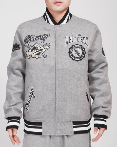 PRO STANDARD CHICAGO WHITE SOX CREST EMBLEM RIB WOOL VARSITY JACKET (HEATHER GRAY/BLACK)