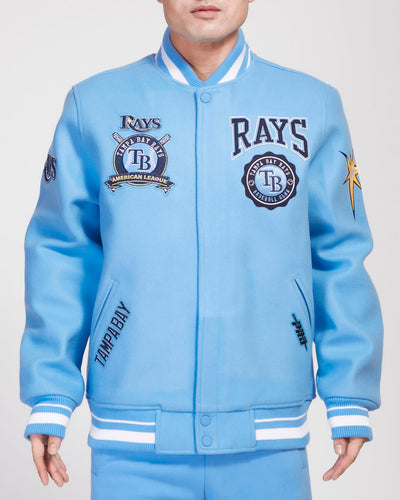 PRO STANDARD TAMPA BAY RAYS CREST EMBLEM WOOL VARSITY JACKET (UNIVERSITY BLUE)