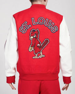 PRO STANDARD ST. LOUIS CARDINALS ANIMAL PRINT WOOL VARSITY JACKET (RED/WHITE)