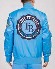 Load image into Gallery viewer, PRO STANDARD TAMPA BAY RAYS CREST EMBLEM SATIN JACKET (UNIVERSITY BLUE)