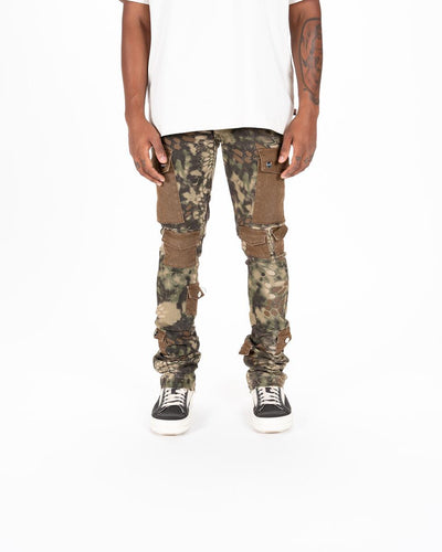 Pheelings MY PLEASURE CARGO FLARE STACK DENIM (CAMO/BROWN)