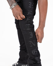 Load image into Gallery viewer, Pheelings RISING ABOVE FLARE STACK DENIM (JET BLACK)