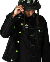 Load image into Gallery viewer, PHEELINGS DEFYING ODDS DENIM JACKET (JET BLACK/LIME GREEN)