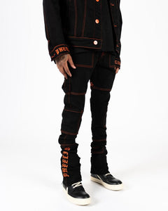 PHEELINGS DEFYING ODDS FLARE STACK DENIM (JET BLACK/ORANGE)