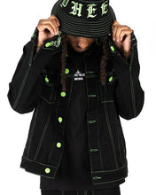 Load image into Gallery viewer, PHEELINGS DEFYING ODDS DENIM JACKET (JET BLACK/LIME GREEN)