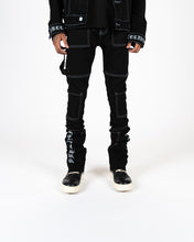 Load image into Gallery viewer, PHEELINGS DEFYING ODDS FLARE STACK DENIM (JET BLACK/COLUMBIA BLUE)