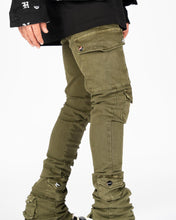 Load image into Gallery viewer, PHEELINGS MY PLEASURE CARGO FLARE STACK DENIM (OLIVE)