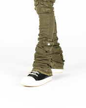 Load image into Gallery viewer, PHEELINGS MY PLEASURE CARGO FLARE STACK DENIM (OLIVE)