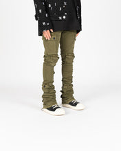 Load image into Gallery viewer, PHEELINGS MY PLEASURE CARGO FLARE STACK DENIM (OLIVE)