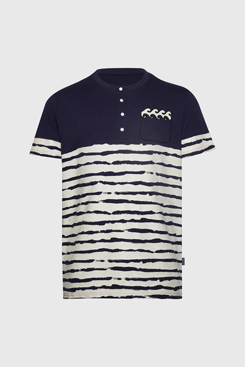 THC Striped Waves Henley Pocket Tee (Sailor Navy)