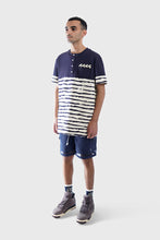 Load image into Gallery viewer, THC Striped Waves Henley Pocket Tee (Sailor Navy)