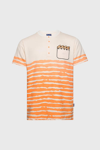 THC Striped Waves Henley Pocket Tee (Citrus Orange)