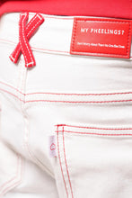 Load image into Gallery viewer, Pheelings HEART BREAK OF SUCCESS FLARE STACK DENIM (WHITE/RED)