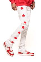 Load image into Gallery viewer, Pheelings HEART BREAK OF SUCCESS FLARE STACK DENIM (WHITE/RED)