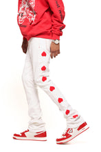 Load image into Gallery viewer, Pheelings HEART BREAK OF SUCCESS FLARE STACK DENIM (WHITE/RED)