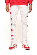 Load image into Gallery viewer, Pheelings HEART BREAK OF SUCCESS FLARE STACK DENIM (WHITE/RED)