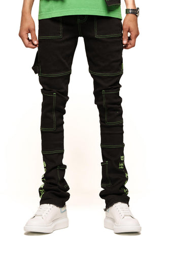 PHEELINGS DEFYING ODDS FLARE STACK DENIM (JET BLACK/LIME GREEN)