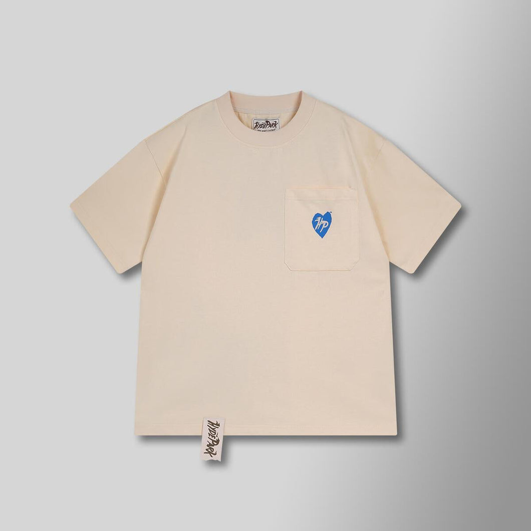 Hyde Park STAFF Pocket Tee (Cream with Blue Heart)