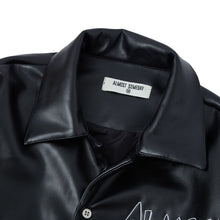 Load image into Gallery viewer, Almost Someday STARDUST VEGAN LEATHER BUTTON UP (black)
