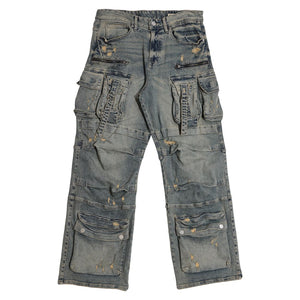 First Row Y2K UTILITY CARGO DENIM PANTS