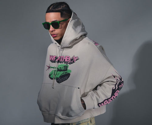 Wrathboy WORLD AT WAR CROPPED HOODIE (CEMENT)