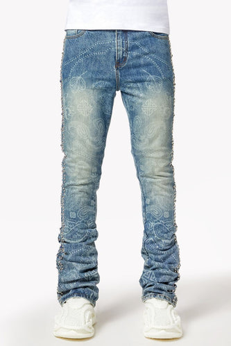 GUAPI Aqua Blue Rivets Stacked Denim (Aqua Blue)