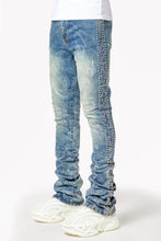 Load image into Gallery viewer, GUAPI Aqua Blue Rivets Stacked Denim (Aqua Blue)