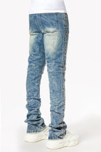 Load image into Gallery viewer, GUAPI Aqua Blue Rivets Stacked Denim (Aqua Blue)