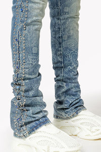 GUAPI Aqua Blue Rivets Stacked Denim (Aqua Blue)