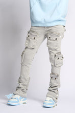 Load image into Gallery viewer, PHEELINGS JOURNEY TO GREATNESS FLARE STACK DENIM (COLD GREY)