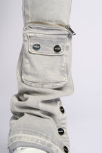 Load image into Gallery viewer, PHEELINGS JOURNEY TO GREATNESS FLARE STACK DENIM (COLD GREY)