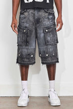 Load image into Gallery viewer, First Row WASHED MULTI CARGO DENIM JORTS